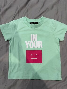 Acne Kids Mint Green Tee with Pink Square Graphic size 3-4